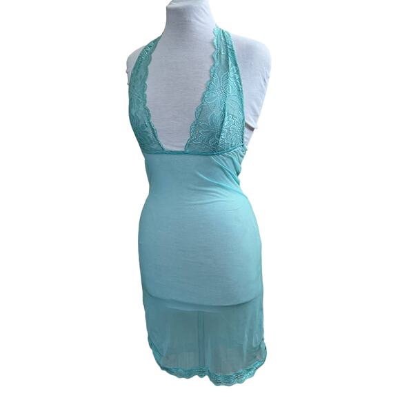 Frederick's of Hollywood Blue Lace and Mesh Slip Nightgown Women's M - Picture 6 of 6